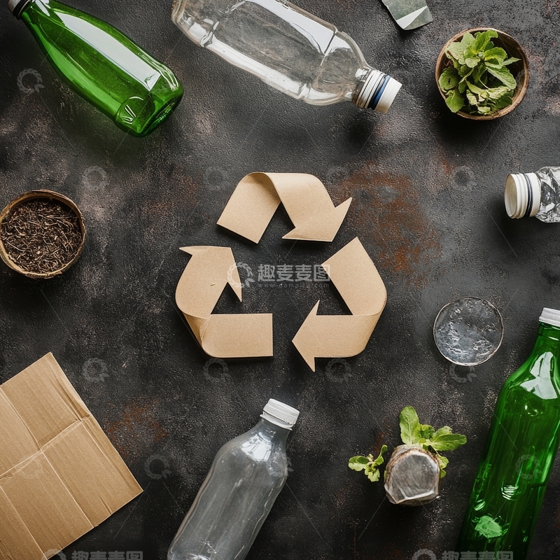 高清大图下载【趣麦麦图】回收标志与可回收物品的展示