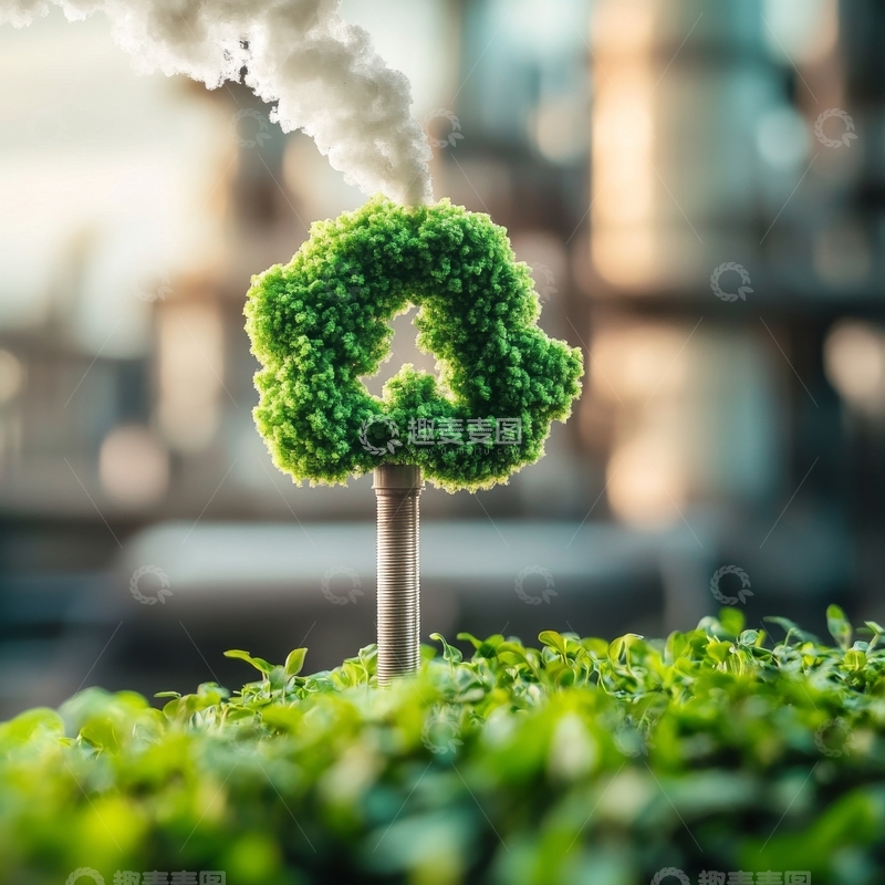 高清大图下载【趣麦麦图】绿色循环标志与烟雾