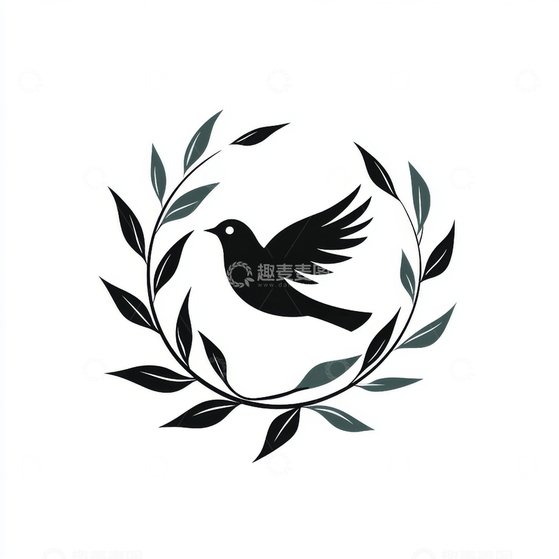 高清大图下载【趣麦麦图】飞翔鸽子与橄榄枝环绕图案