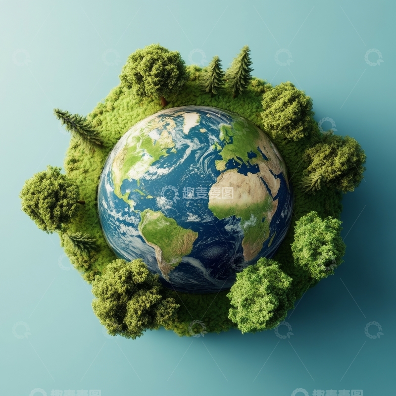 高清大图下载【趣麦麦图】地球嵌入绿洲的生态艺术