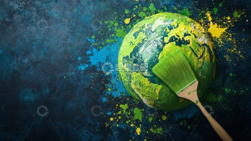 高清大图下载【趣麦麦图】地球与画笔：绿色创意的象征