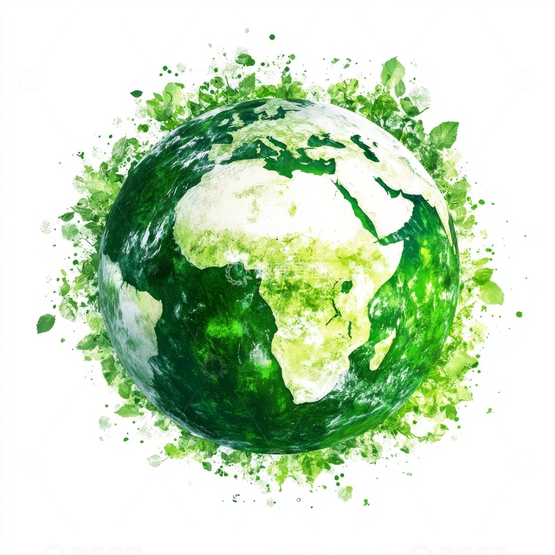 高清大图下载【趣麦麦图】绿色地球与叶子环绕的艺术插画