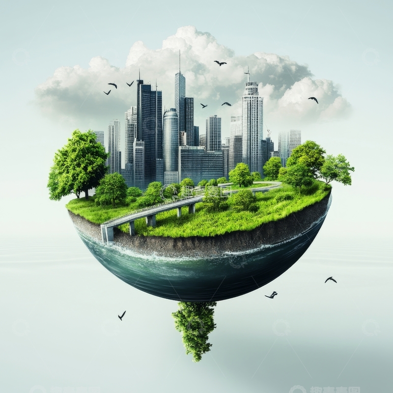 高清大图下载【趣麦麦图】-悬浮城市与自然融合的奇幻景观