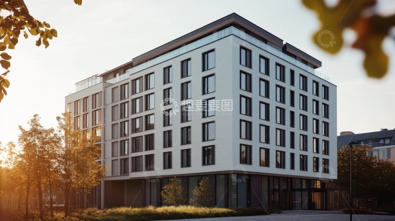 高清大图下载【趣麦麦图】现代多层建筑在夕阳下的外观