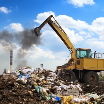 垃圾场中的挖掘机作业