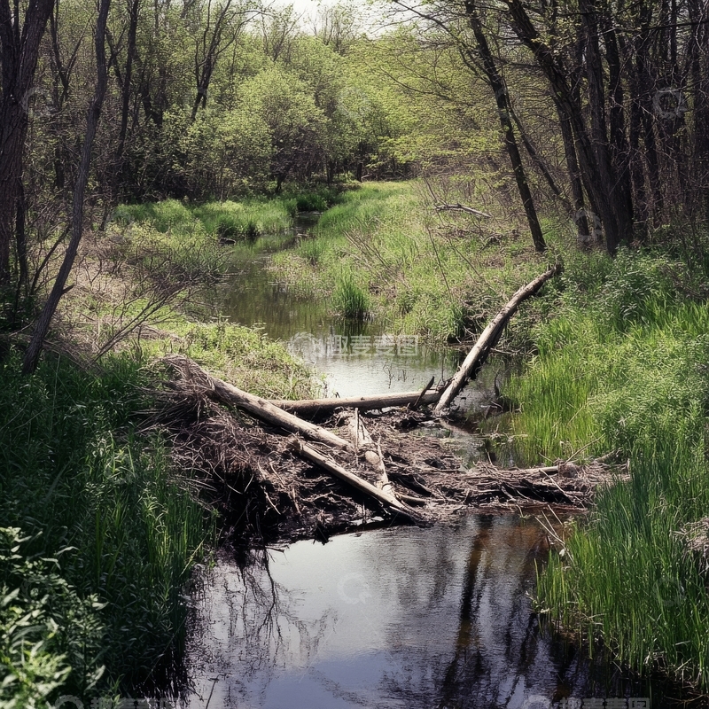 高清大图下载【趣麦麦图】森林溪流与倒木