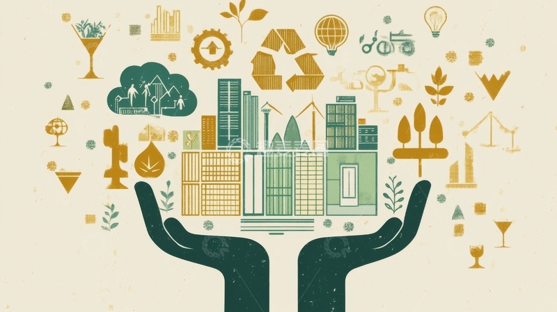 高清大图下载【趣麦麦图】双手托举城市与自然元素