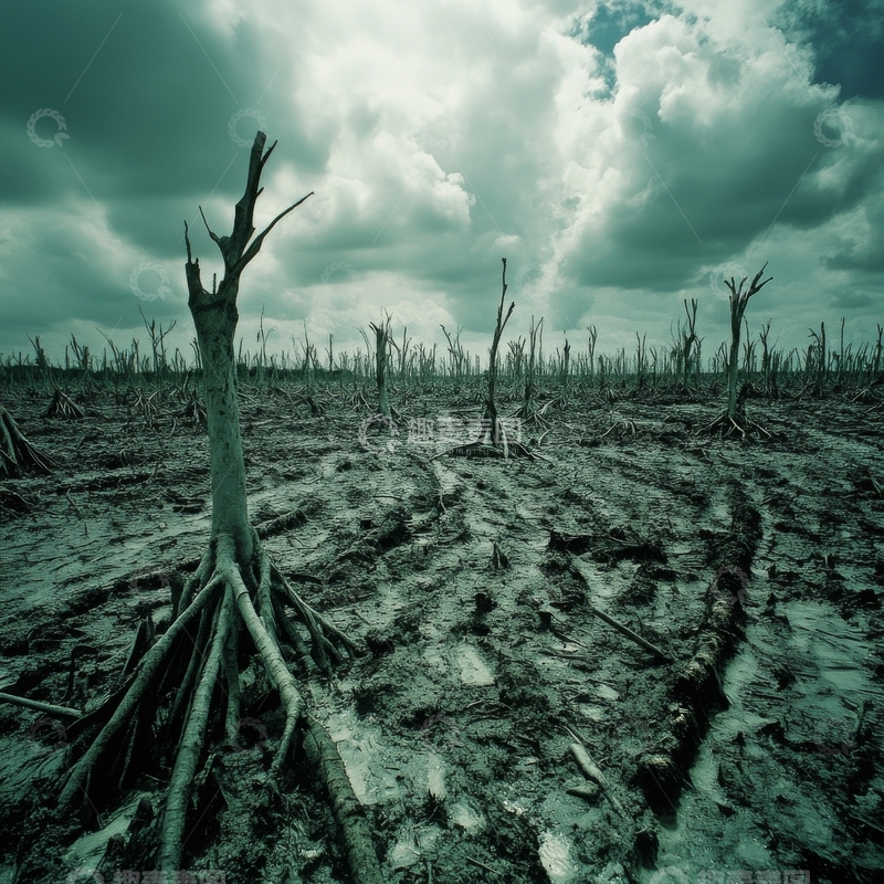 高清大图下载【趣麦麦图】荒芜之地：枯树与泥泞