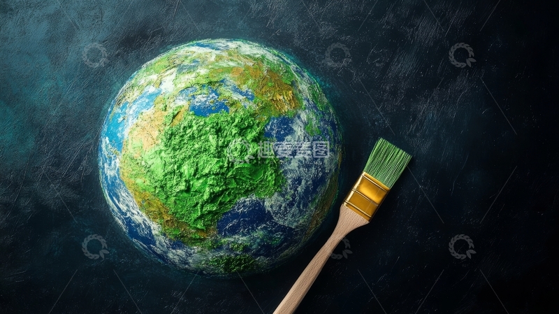 高清大图下载【趣麦麦图】地球模型与画笔的创意组合