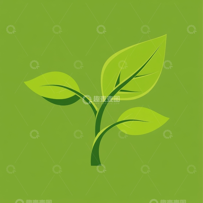 高清大图下载【趣麦麦图】绿色背景上的简洁植物插图