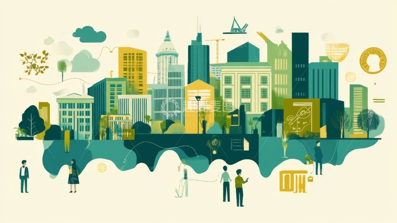 高清大图下载【趣麦麦图】城市景观与人物互动图