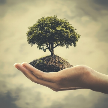 手掌托举小树，象征环保理念