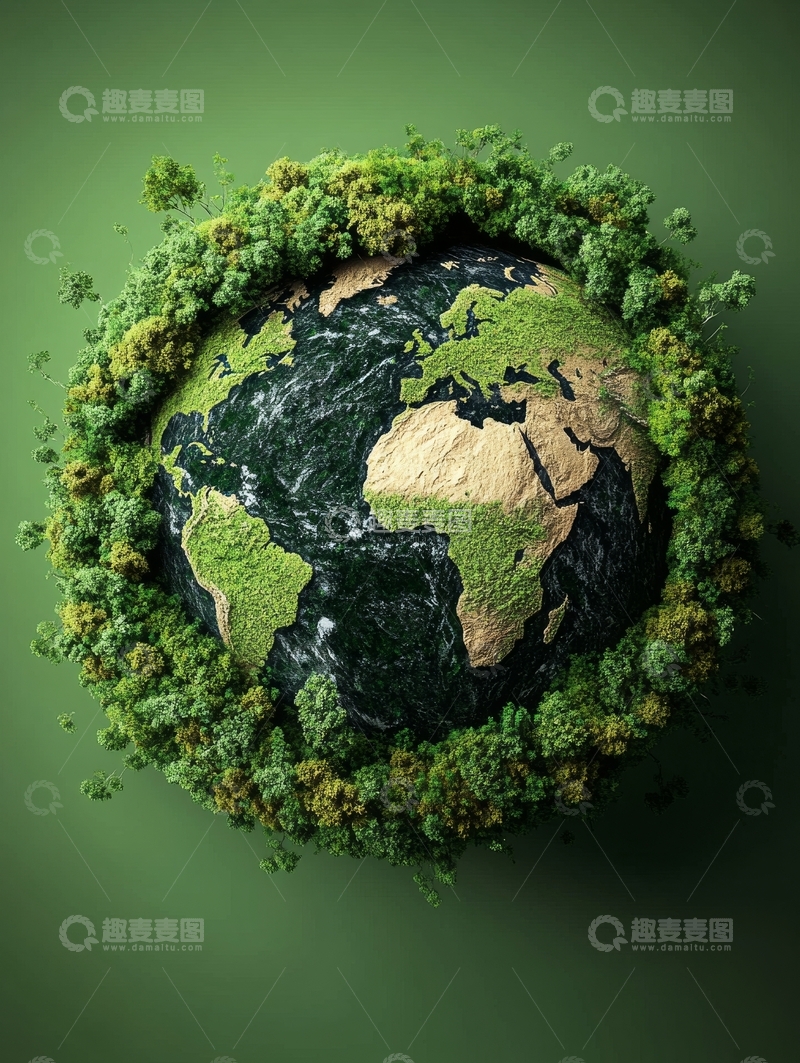 高清大图下载【趣麦麦图】绿色植被覆盖的地球模型