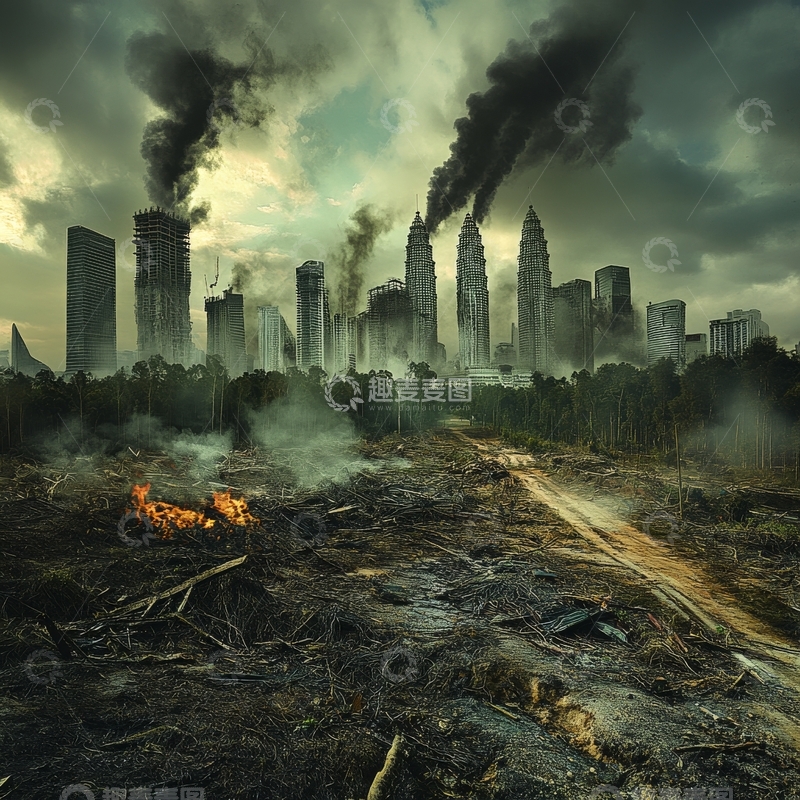 高清大图下载【趣麦麦图】工业污染与森林破坏