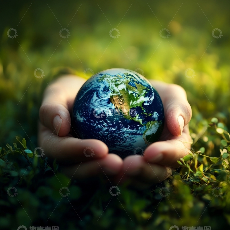 高清大图下载【趣麦麦图】双手捧着地球模型置于绿草中