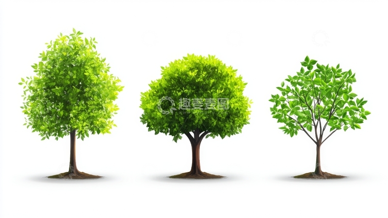 高清大图下载【趣麦麦图】三棵不同形态的绿树