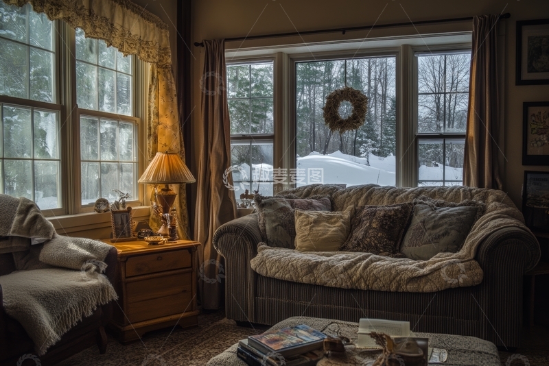 高清大图下载【趣麦麦图】温馨客厅冬日雪景