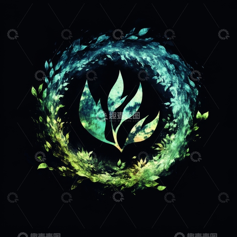 高清大图下载【趣麦麦图】环绕的绿叶与神秘剪影