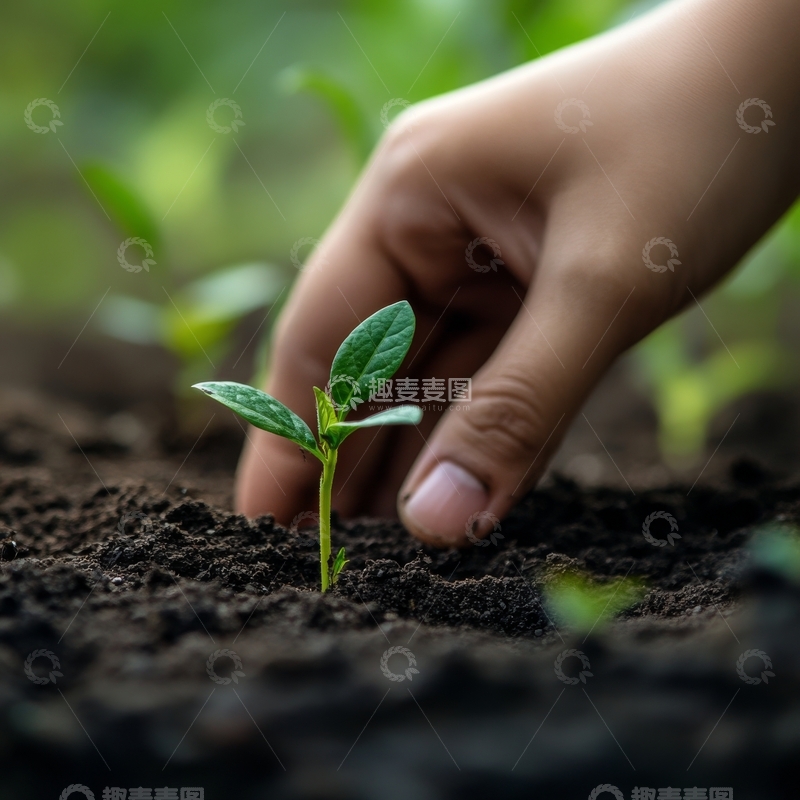 高清大图下载【趣麦麦图】-手轻触幼苗，象征希望与成长