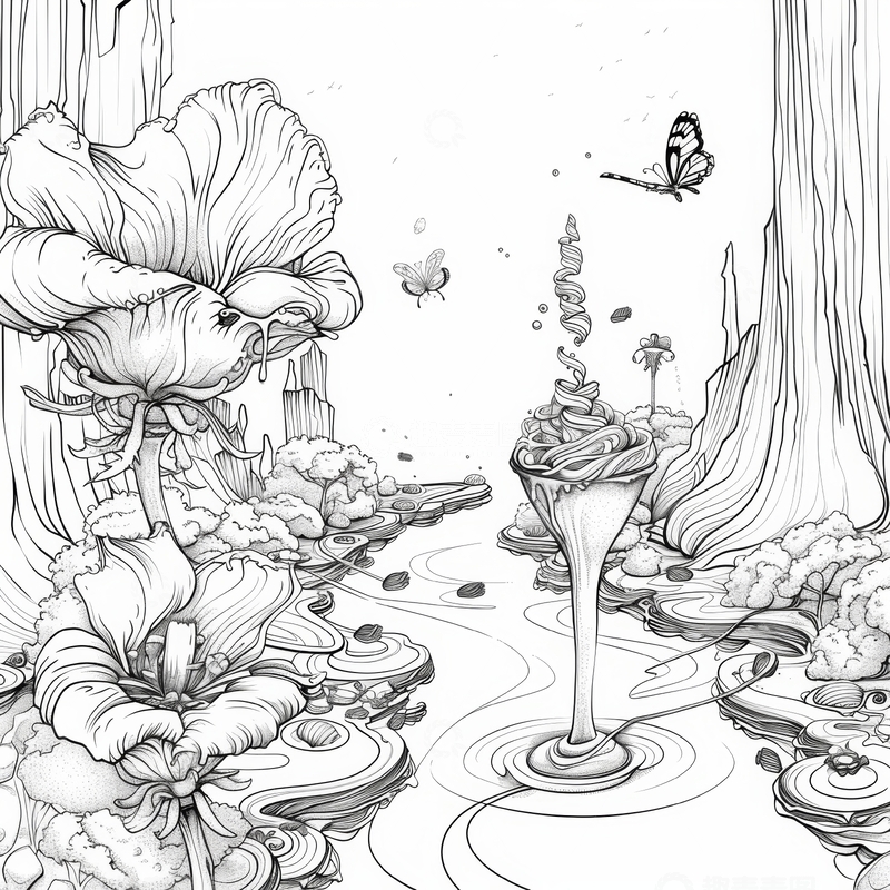 高清大图下载【趣麦麦图】梦幻森林中的甜品与蝴蝶