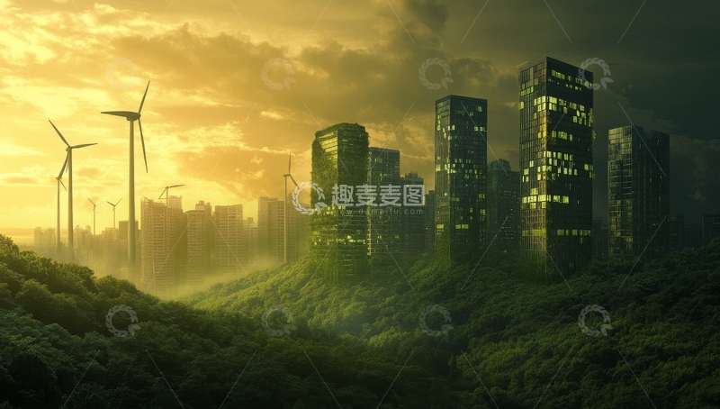 高清大图下载【趣麦麦图】绿色城市与风力发电