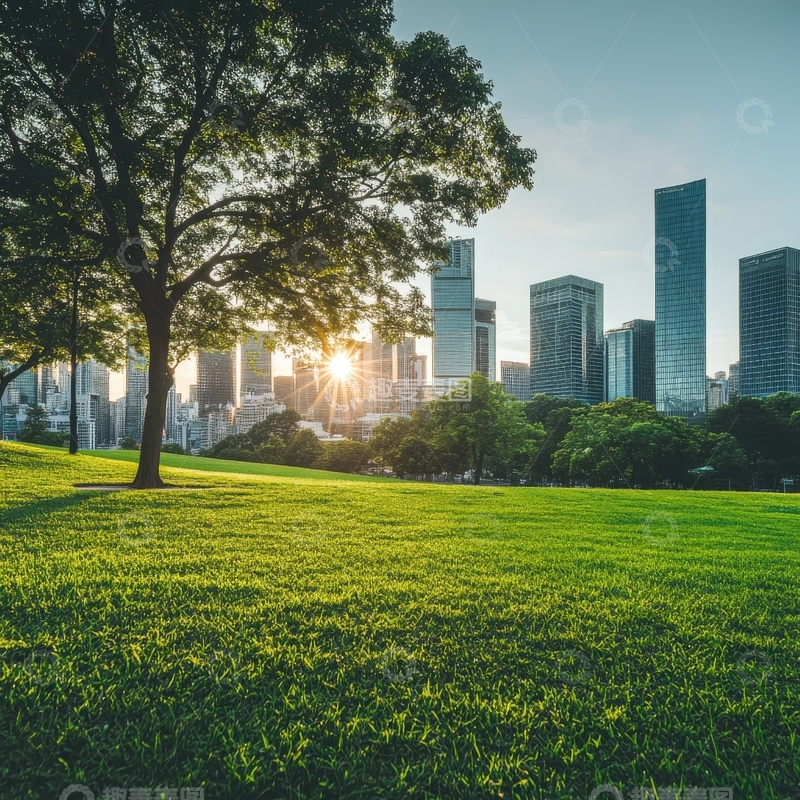 高清大图下载【趣麦麦图】城市公园日落景色