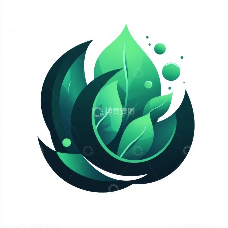 高清大图下载【趣麦麦图】绿色叶片与水滴的抽象设计
