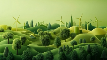 绿色山丘上的风力发电机