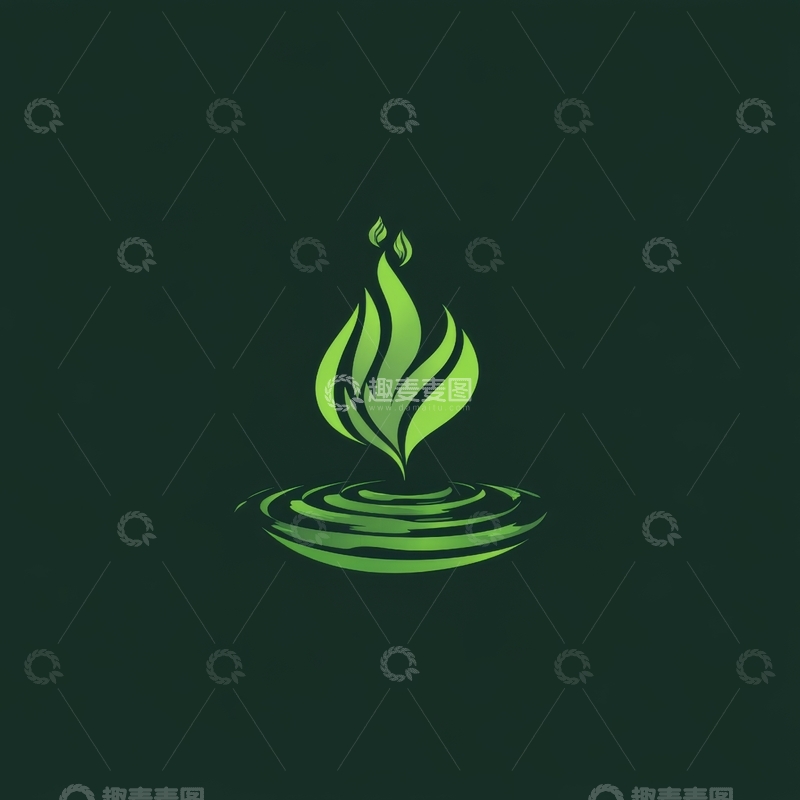 高清大图下载【趣麦麦图】绿色叶片与波纹结合的抽象图案