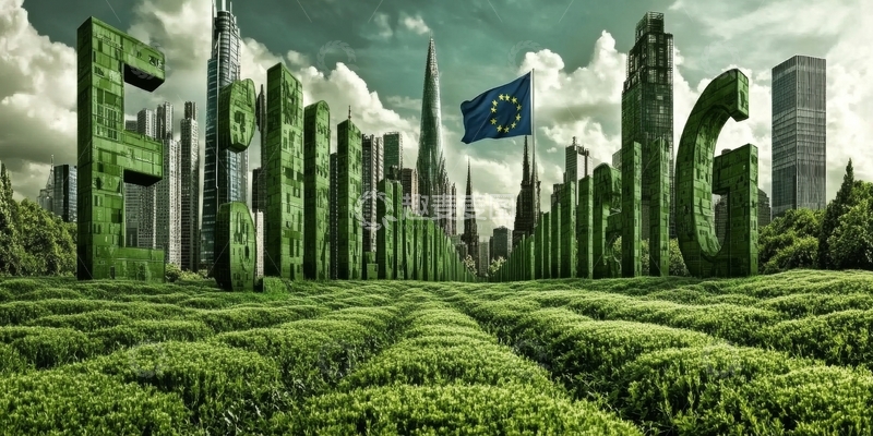 高清大图下载【趣麦麦图】绿色城市与欧盟旗帜