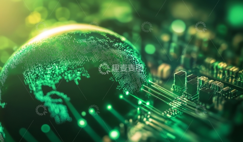 高清大图下载【趣麦麦图】绿色数字地球与电路板连接