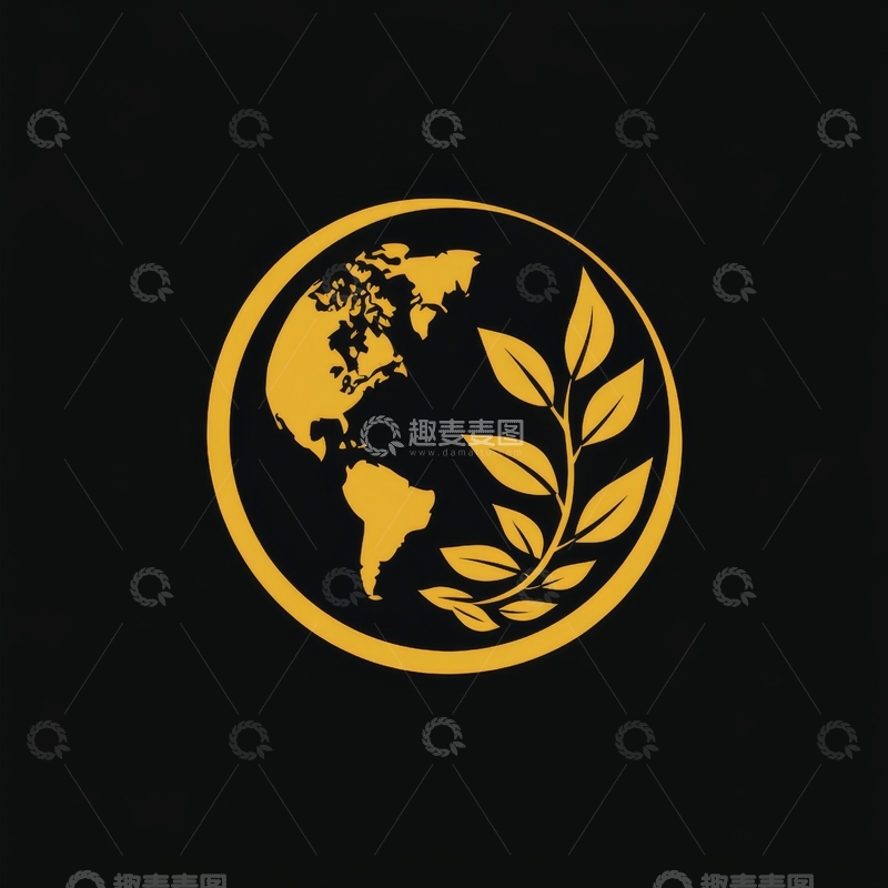 高清大图下载【趣麦麦图】金色地球与叶子图案