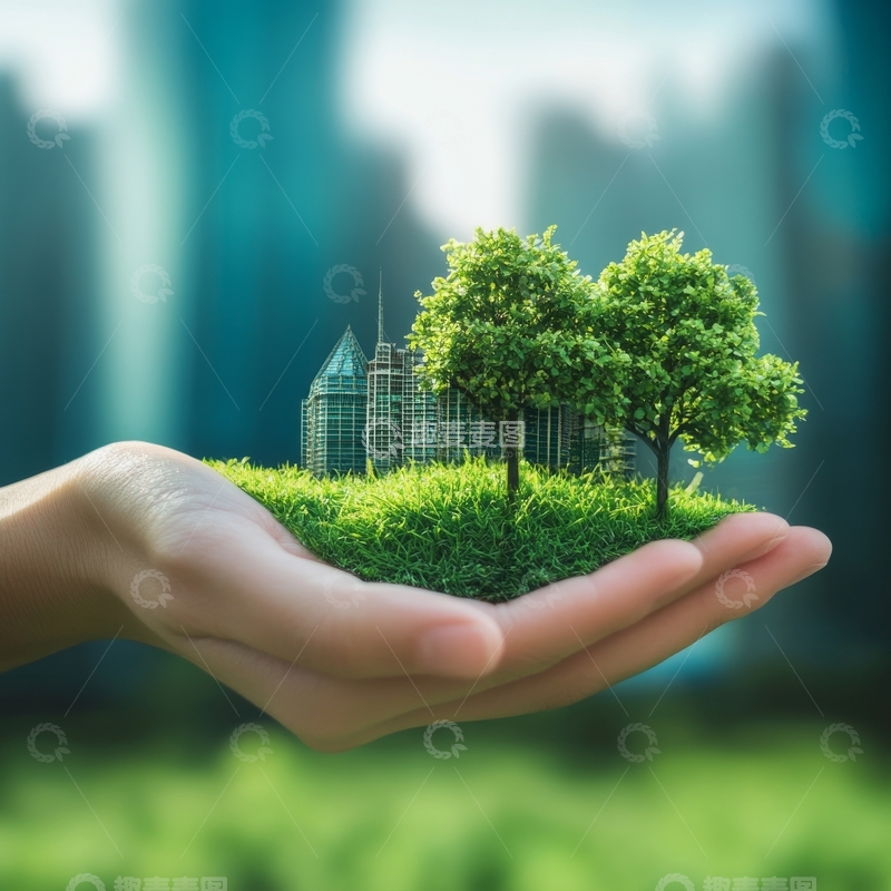 高清大图下载【趣麦麦图】手托绿色生态模型