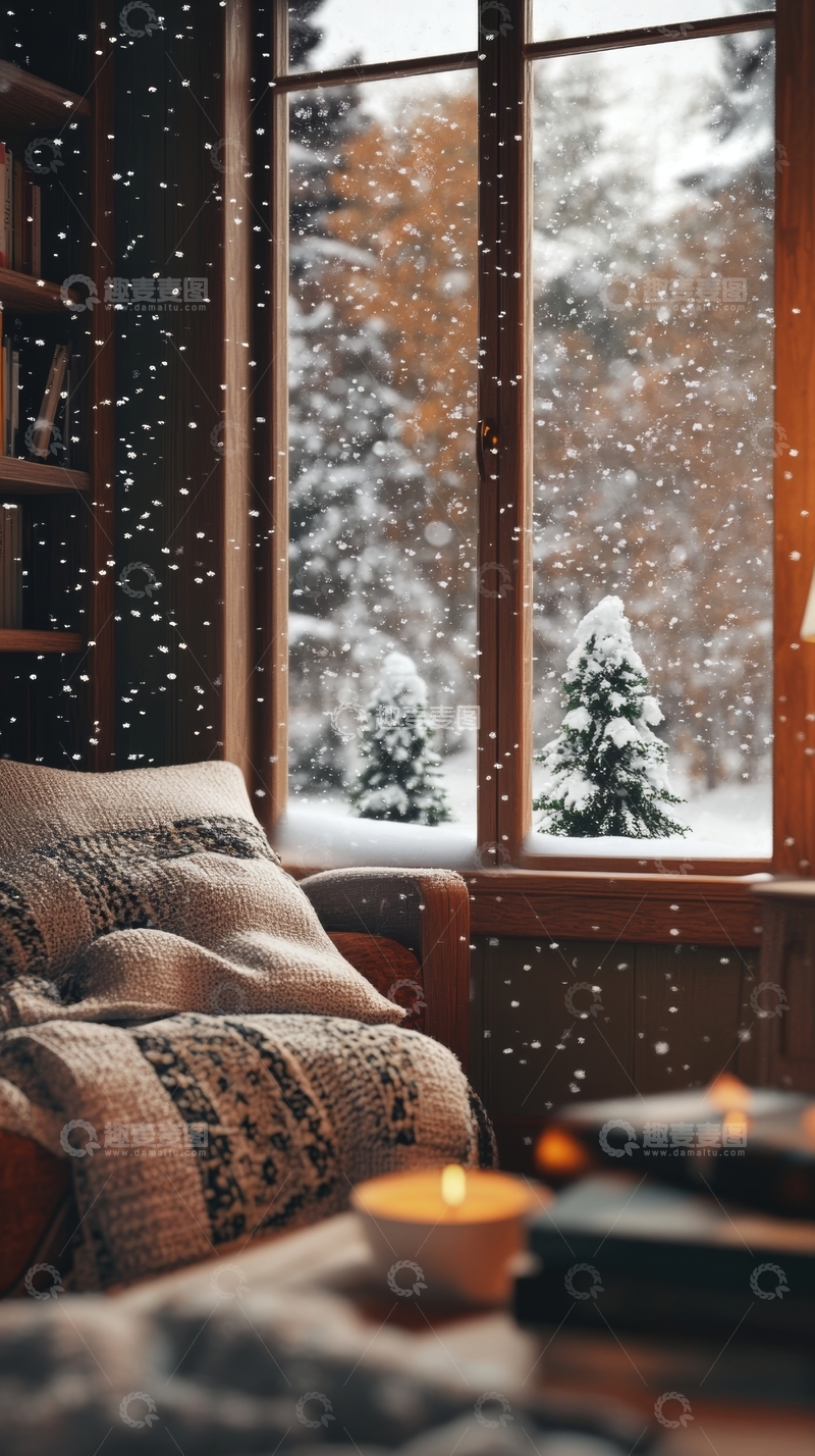 高清大图下载【趣麦麦图】雪夜窗边的温馨室内一角