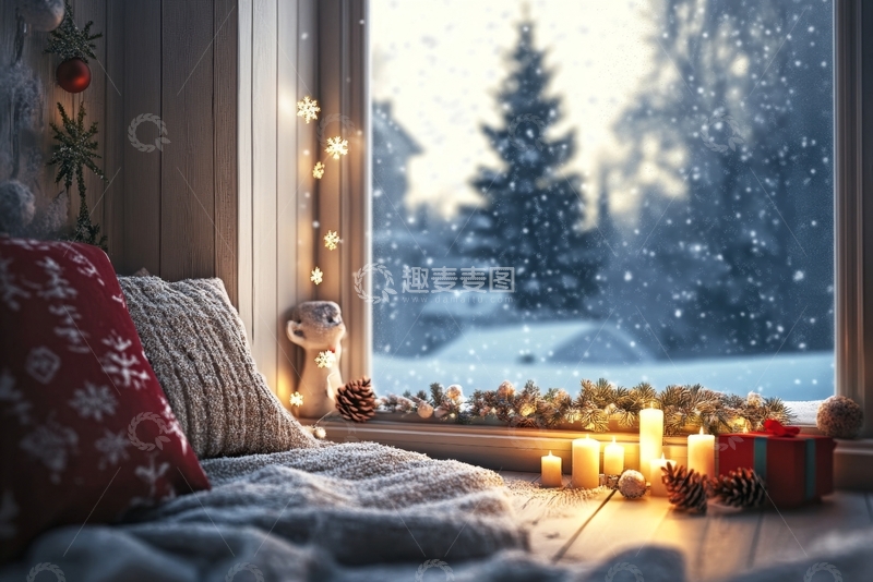 高清大图下载【趣麦麦图】温馨窗边的冬日雪景