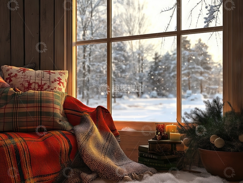 高清大图下载【趣麦麦图】冬日窗边的温馨角落