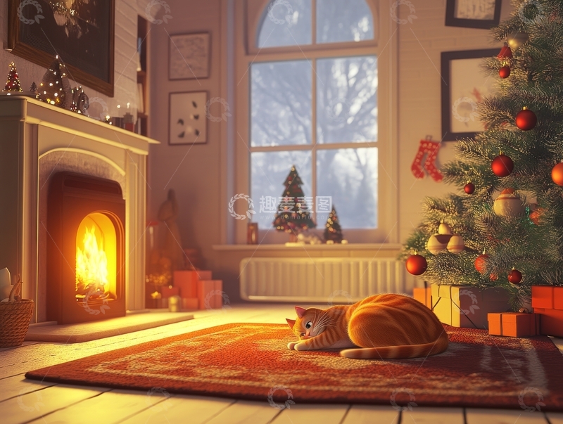 高清大图下载【趣麦麦图】圣诞夜的温馨客厅