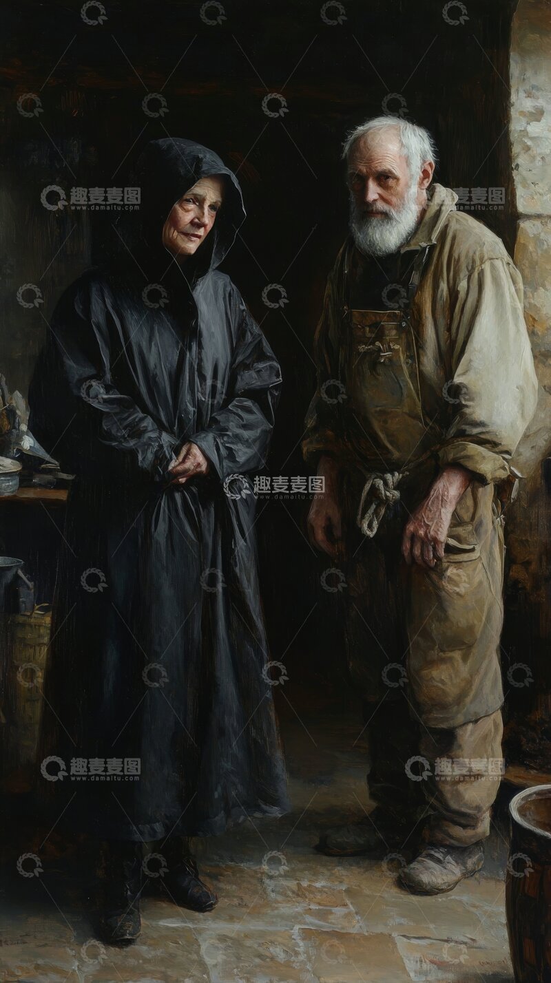 高清大图下载【趣麦麦图】乡村老夫妇的温馨对话