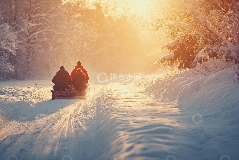 高清大图下载【趣麦麦图】冬日雪地摩托上的温暖时光