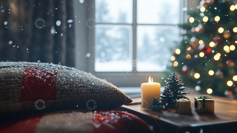 高清大图下载【趣麦麦图】温馨圣诞夜景，烛光与礼物相伴