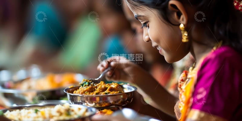 高清大图下载【趣麦麦图】小女孩享用传统美食