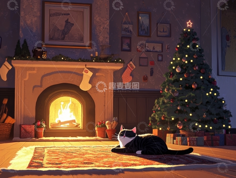 高清大图下载【趣麦麦图】圣诞夜的温馨客厅