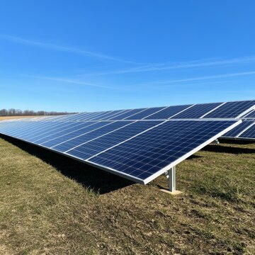 太阳能板在晴朗天空下的田野中