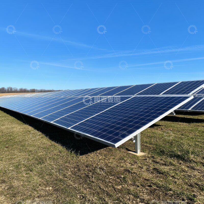 高清大图下载【趣麦麦图】太阳能板在晴朗天空下的田野中