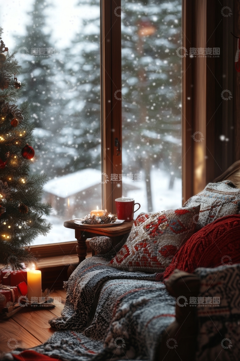 雪景窗外，温馨室内一角