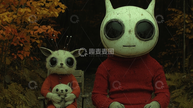 高清大图下载【趣麦麦图】森林中的奇异生物与小孩