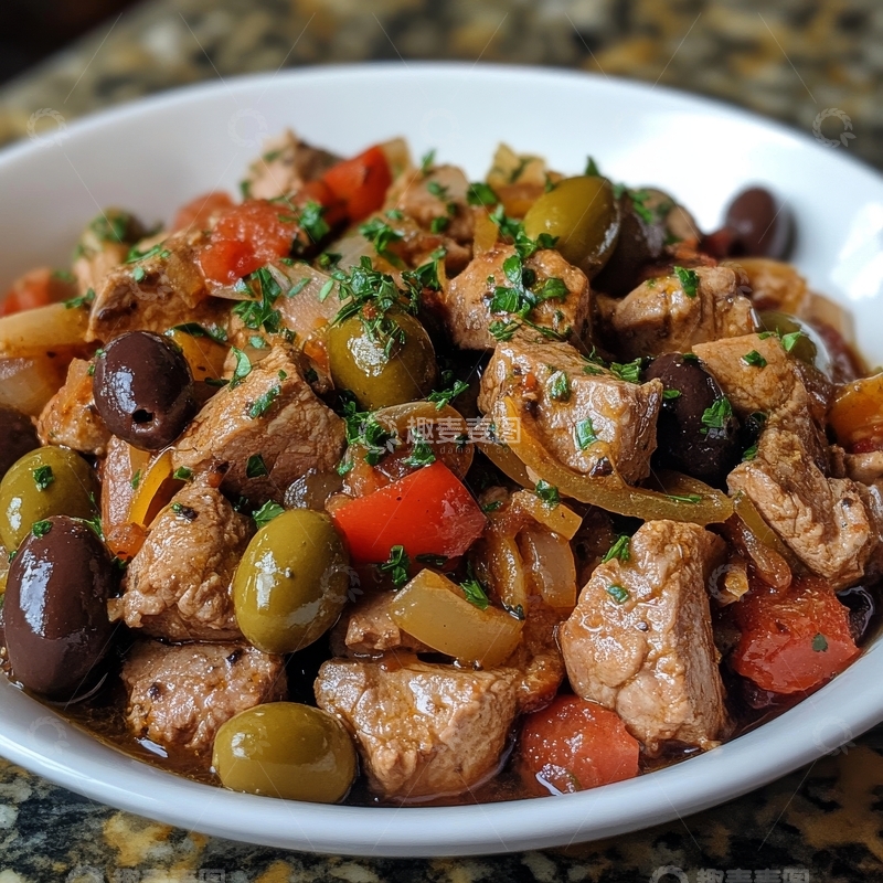 高清大图下载【趣麦麦图】橄榄番茄炖肉，色彩丰富的家常菜