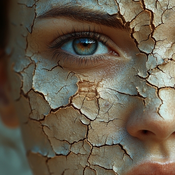 裂纹覆盖的脸庞，深邃的眼眸