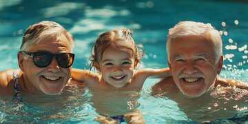 三代同游，泳池欢笑