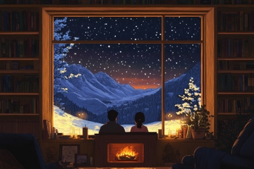 冬夜窗前，共赏雪山星空